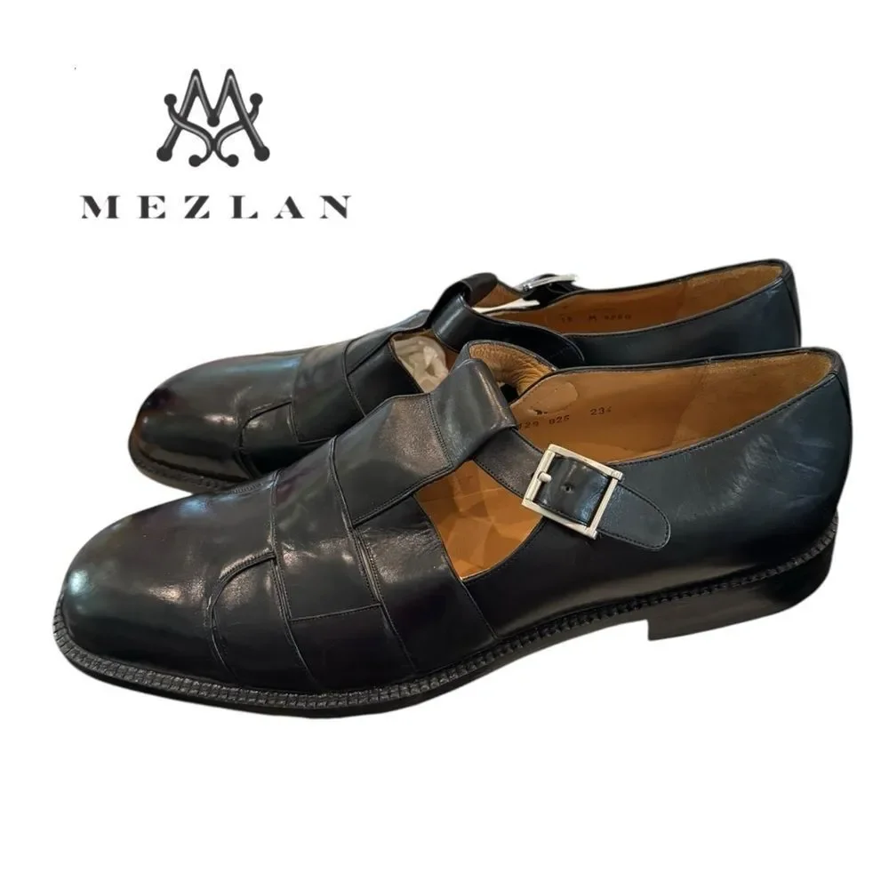 New Mezlan Hash-Lea Black Leather Fisherman’s Men's Shoes Sandals 13